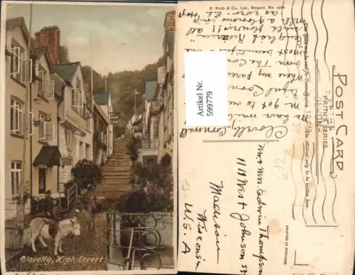 599779,Clovelly High Street Esel Pferde Great Britain