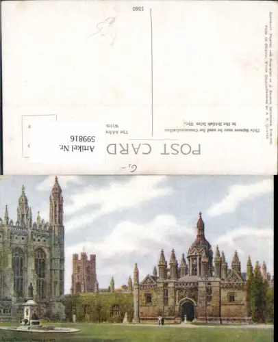 599816,Künstler Ak A. R. Quinton Kings College Chapel and Gate Cambridge Great Britain