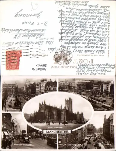 599892,Mehrbild Ak Manchester The Cathedral Piccadilly Market Street Great Britain
