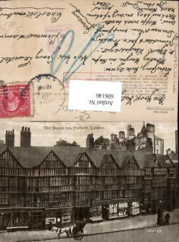 606146,London Old Staple Inn Holborn Kutsche Great Britain Stempel Nachgebühr bezahlt