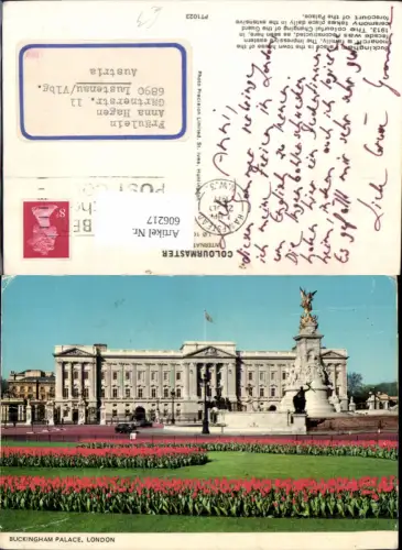 606217,London Buckingham Palace m. Blumen Tulpen Rot Great Britain