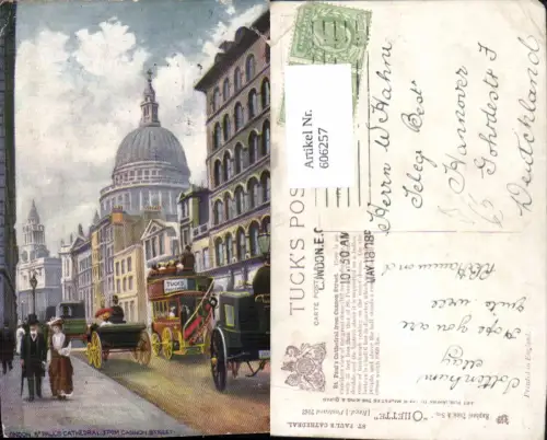 606257,Künstler Ak London St Pauls Cathedral from Cannon Street Great Britain pub Raphael Tuck Sons 7042