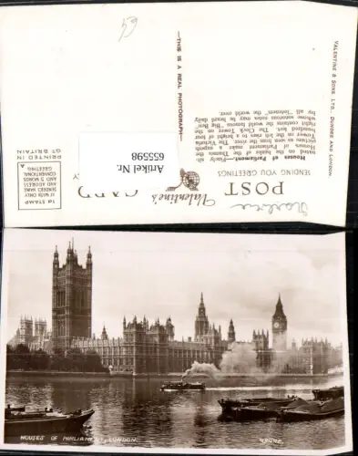 655598,Foto Ak London Houses of Parliament Schiff Dampfer