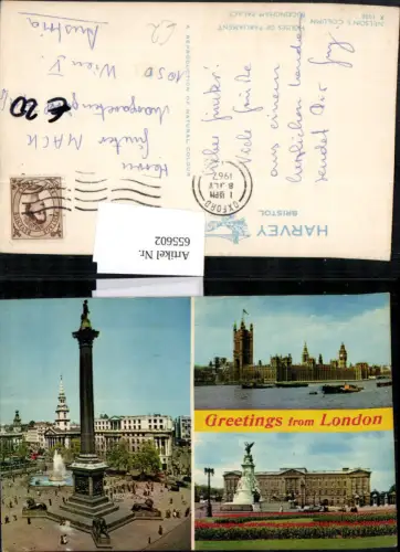 655602,Mehrbild Ak London Nelsons Column Houses of Parliament Buckingham Palace