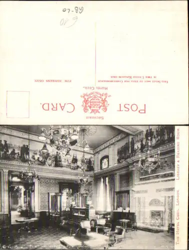 707585 London The Hotel Cecil Library Reading Room Bibliothek