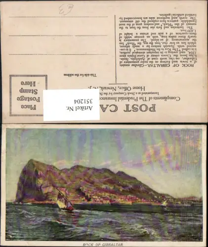 351204,Künstler AK Rock of Gibraltar Felsen Segelboot