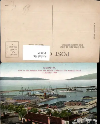 442815,Gibraltar Harbour with the British American and Russian Fleets Hafen Dampfer