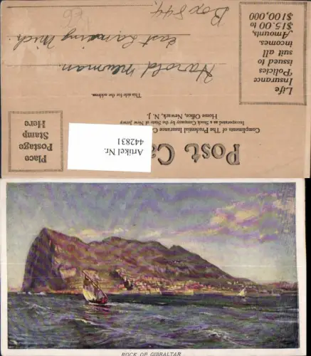 442831,Künstler AK Gibraltar Port Teilansicht Berg Segelboot