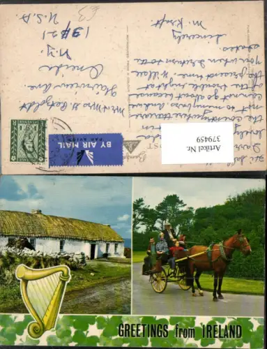 379459,Ireland Pferdekutsche Kutsche Haus Harfe Mehrbildkarte