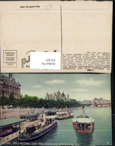 351427,London Scotland Yard and Whitehall Court from Westminster Bridge Dampfer