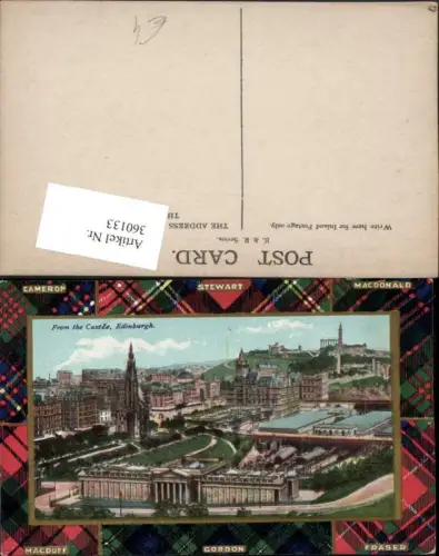 360133,Scotland Edinburgh Totale from the Castle Passepartout Rahmen Karomuster
