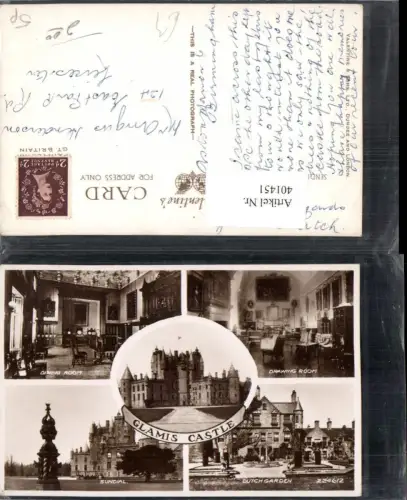 401451,Scotland Glamis Castle Schloss Dutch Garden Sundial Drawing Room Mehrbildkarte