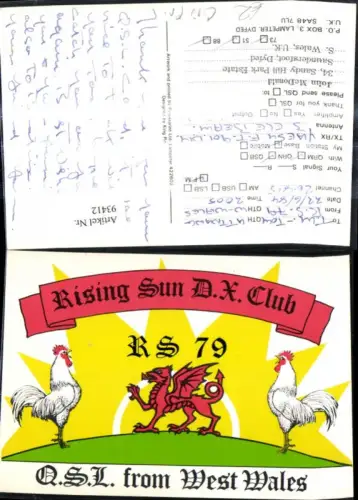 93412,QSL CB Karte West Wales Rising Sun DX Club RS 79 Drache Hahn