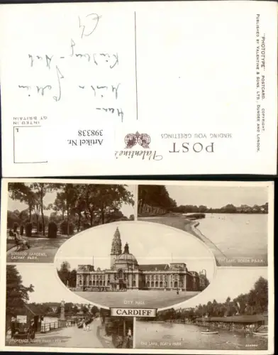 398338,Wales Cardiff City Hall Rathaus Lake Promenade Gorsedd Gardens Mehrbildkarte
