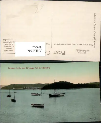 410203,Wales Conway Conwy Castle and Bridge from Deganwy Boote