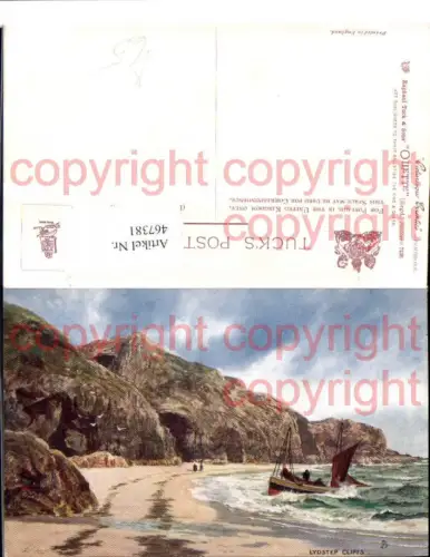 467381,Künstler AK Wales Pembroke Lydstep Cliffs Klippe Strand Boot pub Tuck 7130