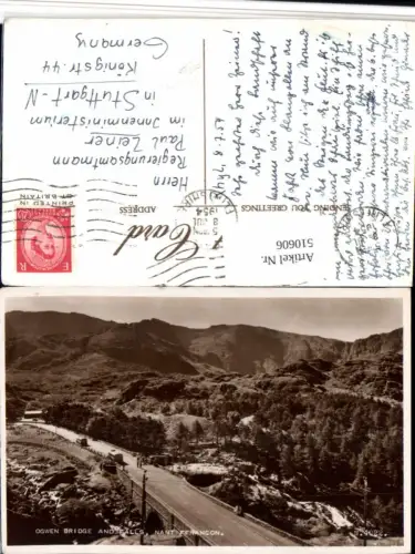 510606,Wales Nant Ffrancon Ogwen Bridge and Falls Brücke Bergkulisse