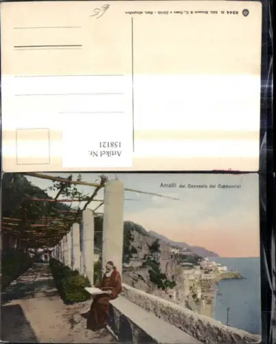 158121,Campania Salerno Amalfi dal Convento d Cappuccini Mönch b. Lesen