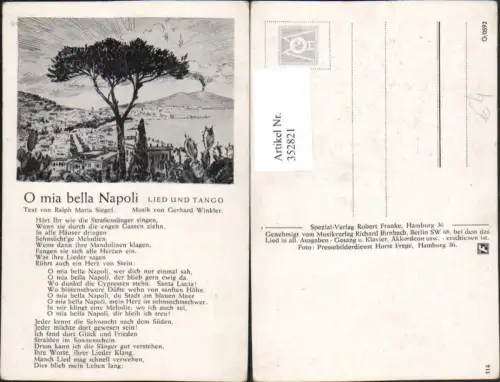 352821,Künstler Liedkarte Campania Napoli Neapel Teilansicht Text