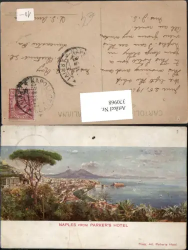 370968,Künstler AK Campania Napoli Neapel Naples from Parkers Hotel Totale m. Vesuv Vulkan