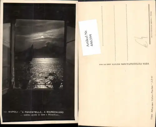 446394,Campania Napoli Neapel Fenestella a Marechiaro Fenster Segelboot Mondschein