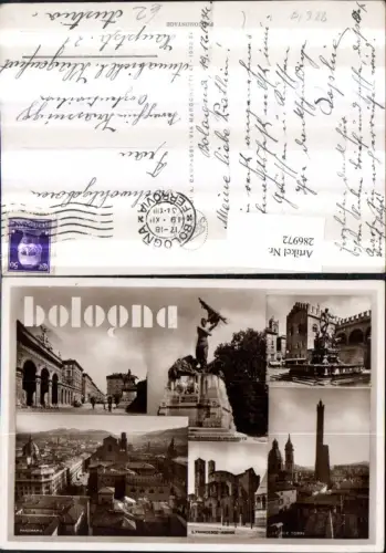 286972,Emilia-Romagna Bologna Totale Neptrunbrunnen Monument Due Torri Türme Mehrbildkarte