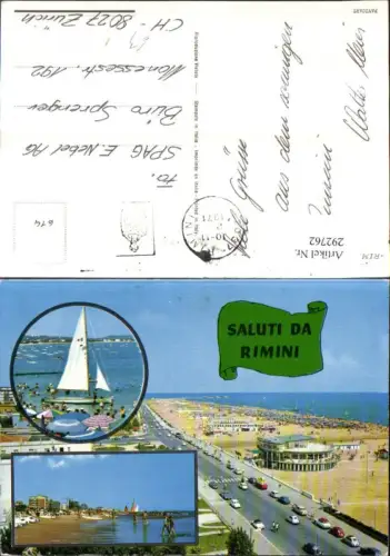 292762,Emilia-Romagna Rimini Strand Strandleben Segelboot Mehrbildkarte