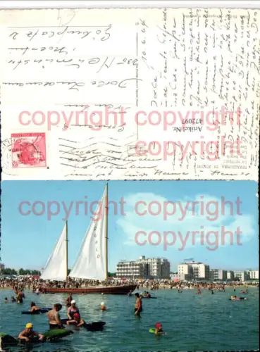472097,Emilia-Romagna Rimini Rivazzurra Spiaggia Strandleben Segelboot