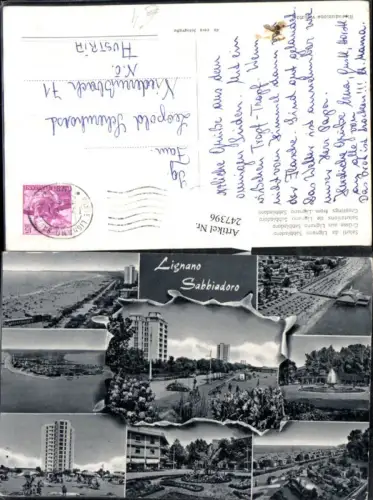 247396,Friuli-Venezia-Giulia Udine Lignano Sabbiadoro Strand Promenade Springbrunnen Hochhaus Mehrbildkarte
