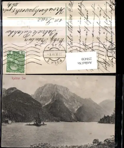 258430,Raibler See Bergkulisse Insel b. Tarvis Tarvisio