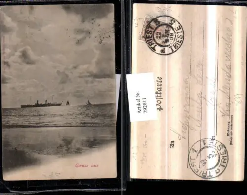 292811,Friuli-Venezia-Giulia Trieste Triest Strand Meer Dampfer Segelboote Stempel Triest