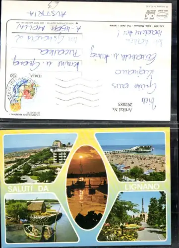 292883,Friuli-Venezia-Giulia Udine Lignano Strand Seebrücke Boote Sonnenuntergang Mehrbildkarte