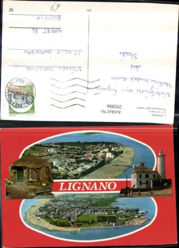 292886,Friuli-Venezia-Giulia Udine Lignano Totale Leuchtturm Strohhütte Mehrbildkarte