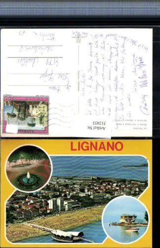 312453,Friuli-Venezia-Giulia Udine Lignano Teilansicht Brunnen Strand Boot Mehrbildkarte