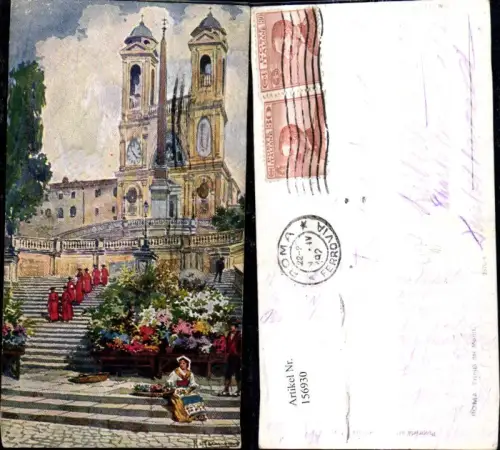 156930,Künstler Ak Lazio Roma Rom Trinita d Monte Spanische Treppe