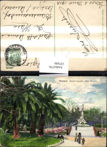 197686,Liguria Genova Piazza Corvetto Monument Mazzini Palmen