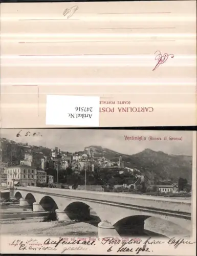 247516,Liguria Imperia Ventimiglia Riviera di Genova Ponte sul fiume Roja e parte della citta antica Brücke