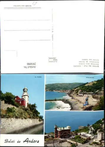 293090,Liguria Savona Riviera di Fiori Andora Leuchtturm Strand Mehrbildkarte
