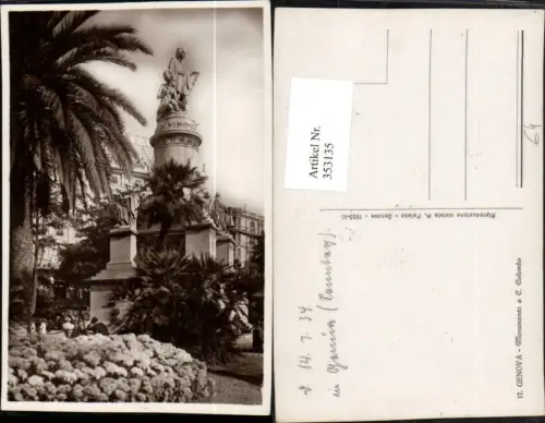 353135,Liguria Genova Genua Monumento a C. Colombo Denkmal Palmen