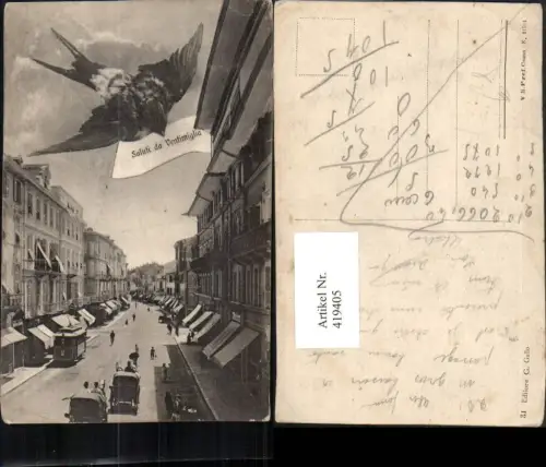 419405,Liguria Imperia Ventimiglia Straßenansicht Straßenbahn Nr. 8 Fotomontage Schwalbe
