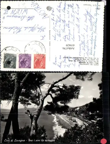 419429,Liguria Genova Cavi di Lavagna Tra i pini la spiaggia Strand Bäume
