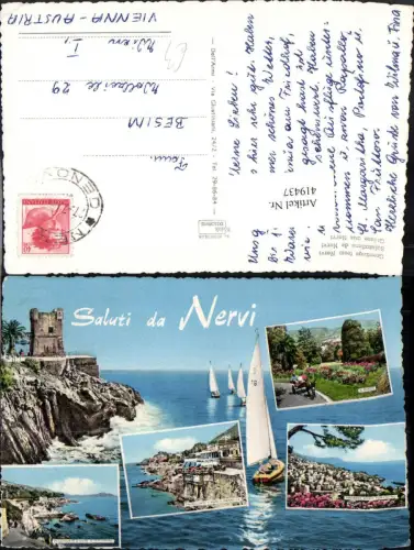 419437,Liguria Genova Genua Nervi Totale Küste Segelboote Mehrbildkarte