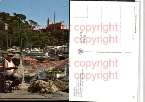 472421,Liguria Genova Portofino Pescatore e la sua rete Fischer Netz Boote