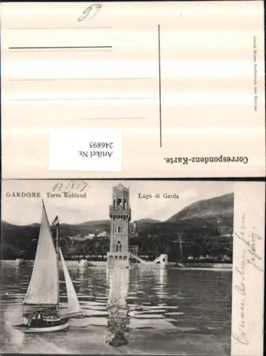 246895,Lombardia Brescia Lago di Garda Gardone Torre Ruhland Turm Segelboot