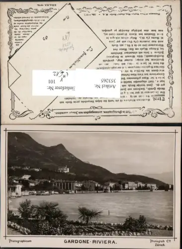 353265,Lombardia Brescia Gardone Riviera Teilansicht Gardasee 1890 pub Photoglob Zürich