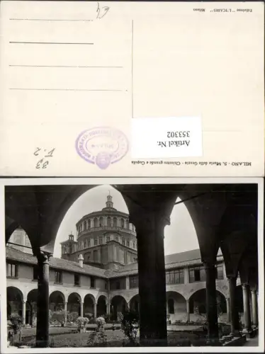 353302,Lombardia Milano Mailand S. Maria delle Grazie Chiostro grande e Cupola Kloster Arkaden