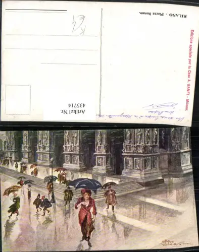 435714,Künstler AK Lombardia Milano Mailand Piazza Duomo Domplatz Personen m. Schirmen