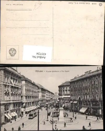 435724,Lombardia Milano Mailand Piazza Cordusio e Via Dante Straßenansicht Statue