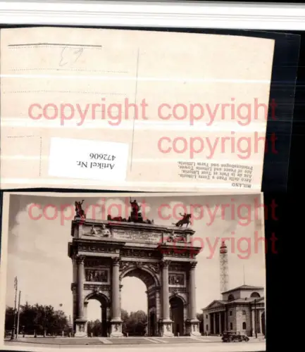 472606,Lombardia Milano Mailand Arco della Pace e Torre Littoria Friedensbogen