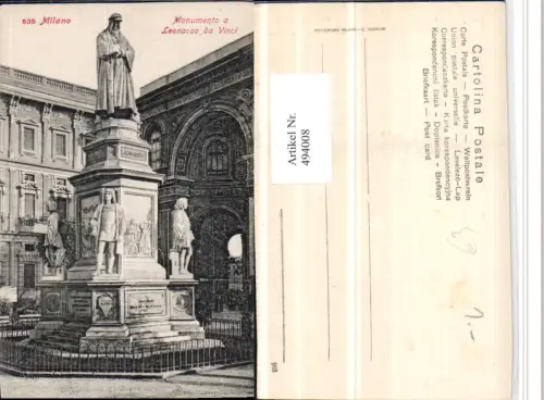 494008,Lombardia Milano Mailand Monumento Leonardo da Vinci Statue